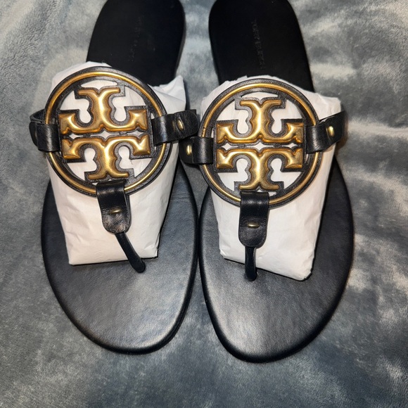 Tory Burch Black and Gold Sandals - Picture 2 of 4